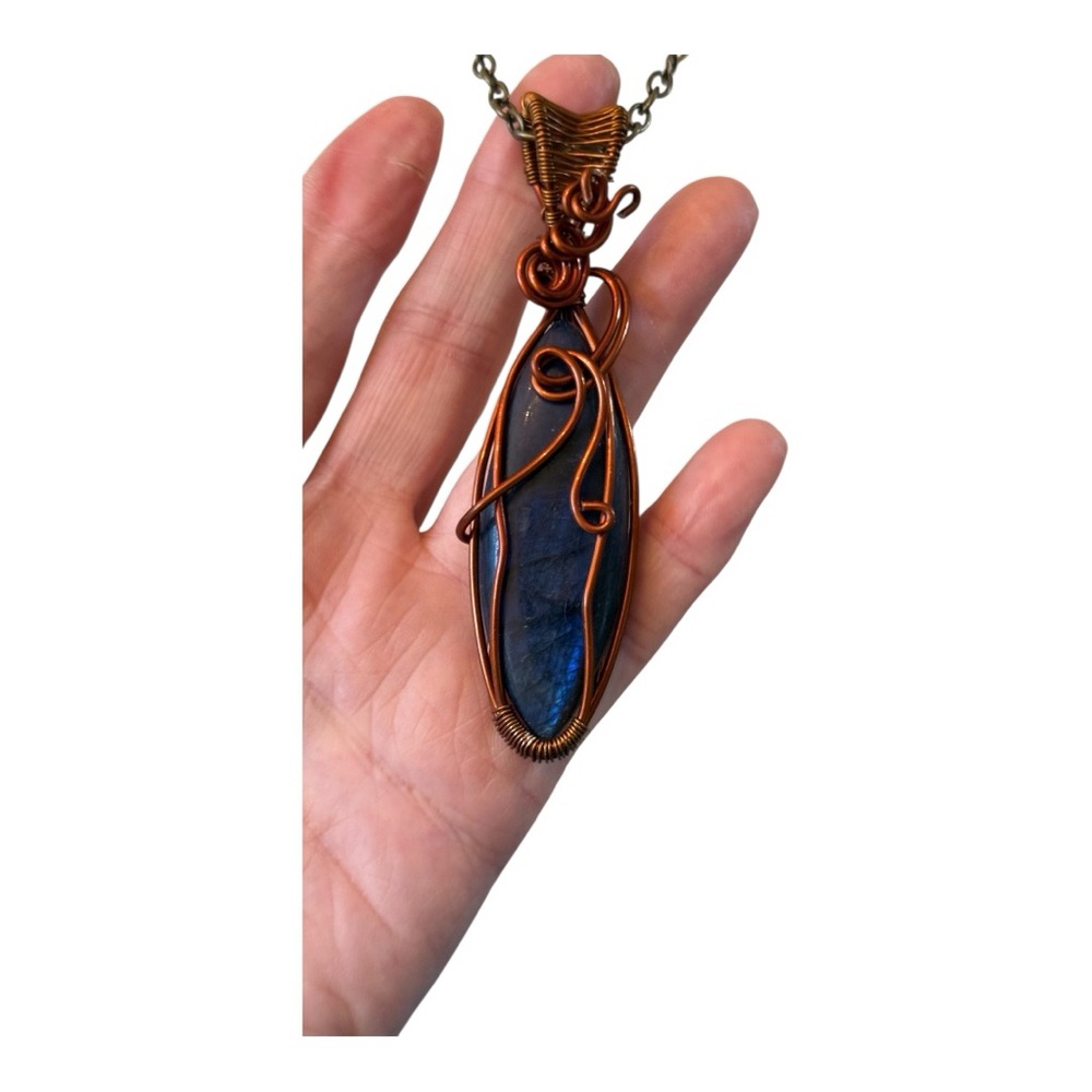 Beautiful Custom Copper Wire Wrapped Labradorite Pendant Necklace